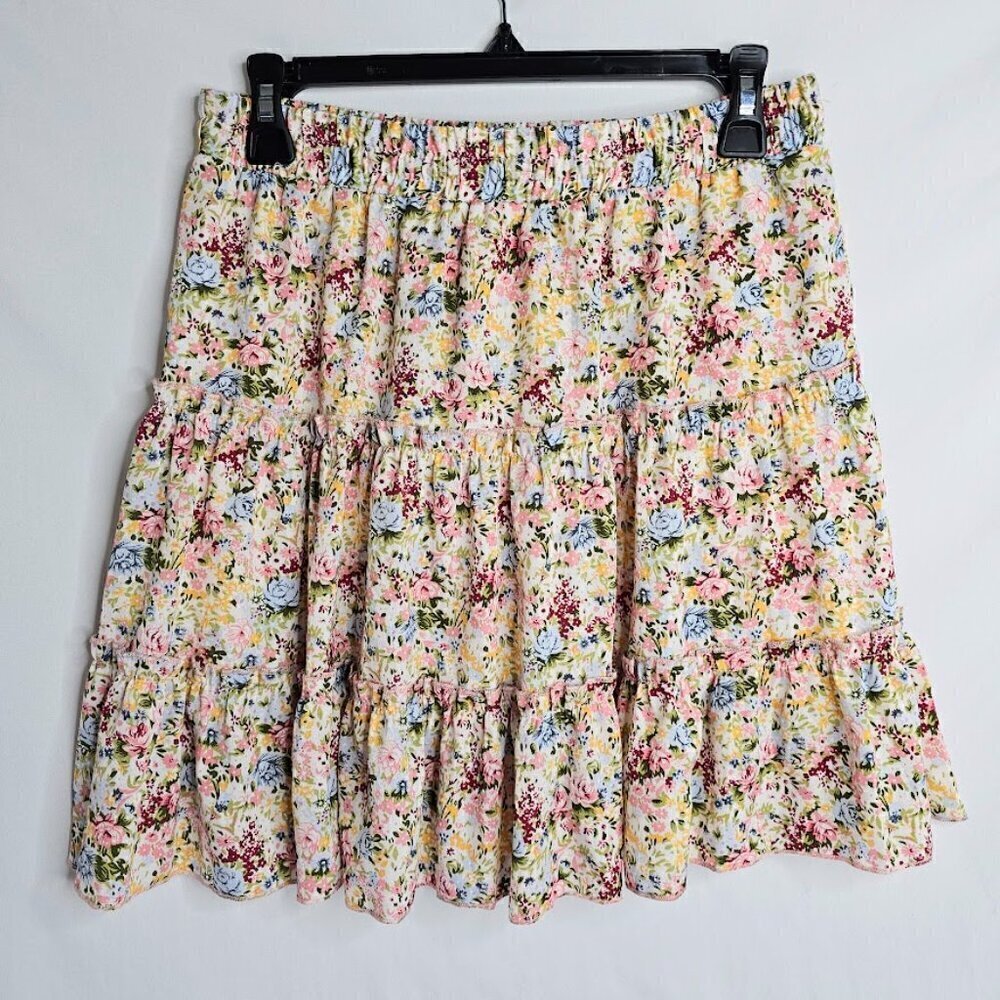 NWT ALELLY Tiered Skirt BLUE RED YELLOW FLORAL size S 4 6 Cottagecore Boho Beach - Picture 6 of 7